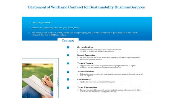 Green Business Statement Of Work And Contract For Sustainability Business Services Infographics PDF Green Business Statement Of Work And Contract For Sustainability Business Services Infographics PDF