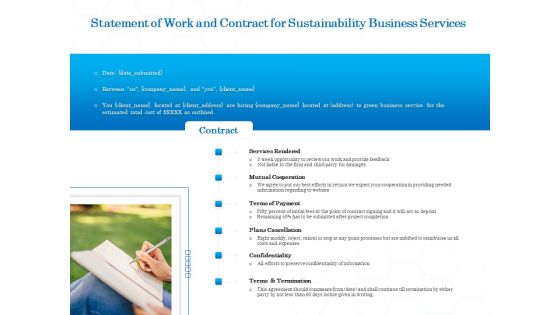 Green Business Statement Of Work And Contract For Sustainability Business Services Infographics PDF