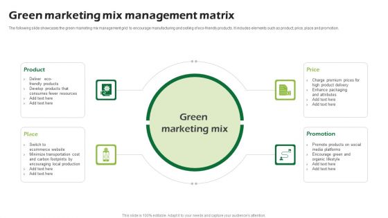 Green Marketing Mix Management Matrix Ppt PowerPoint Presentation Infographics Graphics PDF