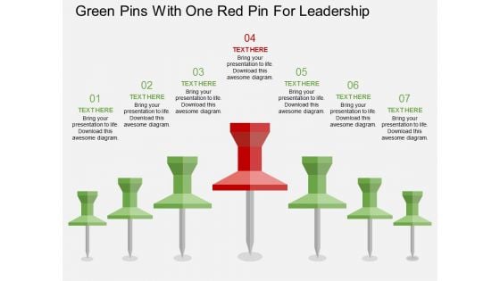 Green Pins With One Red Pin For Leadership Powerpoint Template