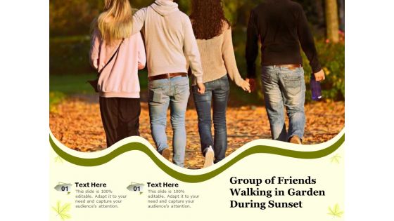 Group Of Friends Walking In Garden During Sunset Ppt PowerPoint Presentation File Professional PDF