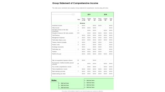 Group Statement Of Comprehensive Income One Pager Documents