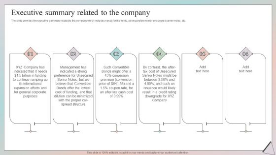 Grow Capital Through Equity Debt Executive Summary Related To The Company Elements PDF