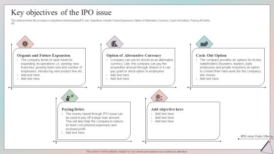 Grow Capital Through Equity Debt Key Objectives Of The IPO Issue Infographics PDF Grow Capital Through Equity Debt Key Objectives Of The IPO Issue Infographics PDF