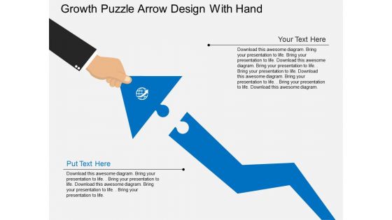 Growth Puzzle Arrow Design With Hand Powerpoint Template