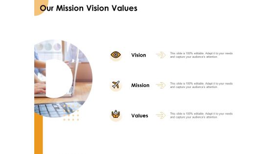 Growth Strategy And Growth Management Implementation Our Mission Vision Values Ppt Slides Example Topics PDF