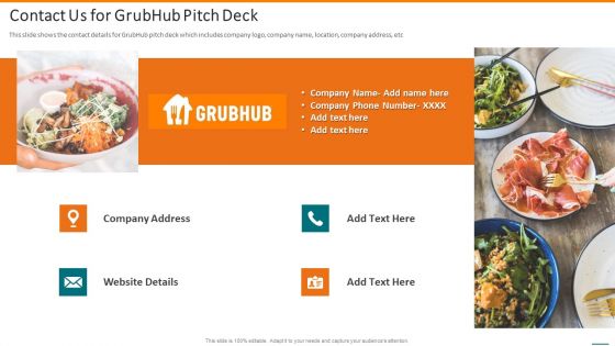 Grubhub Fund Raising Elevator Contact Us For Grubhub Pitch Deck Structure PDF