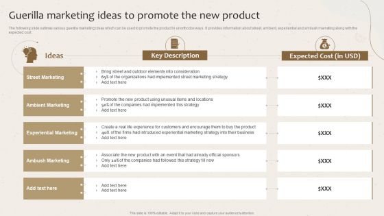 Guerilla Marketing Ideas To Promote The New Product Launching New Beverage Product Elements PDF Guerilla Marketing Ideas To Promote The New Product Launching New Beverage Product Elements PDF