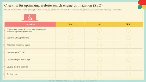 Guide Developing Strategies Improve Travel Tourism Marketing Checklist For Optimizing Website Search Sample PDF