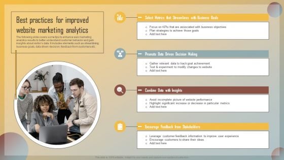 Guide For Marketing Analytics To Improve Decisions Best Practices For Improved Website Marketing Analytics Template PDF