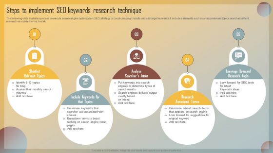 Guide For Marketing Analytics To Improve Decisions Steps To Implement SEO Keywords Research Technique Graphics PDF