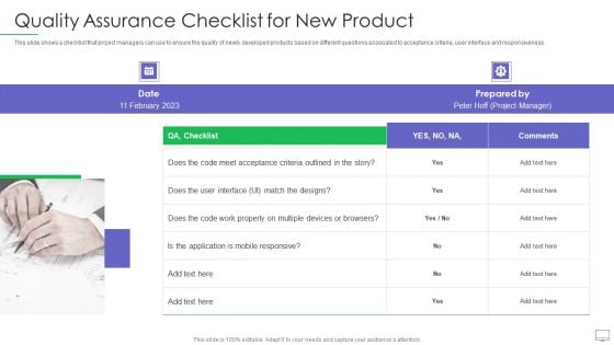 Guide For Software Developers Quality Assurance Checklist For New Product Diagrams PDF