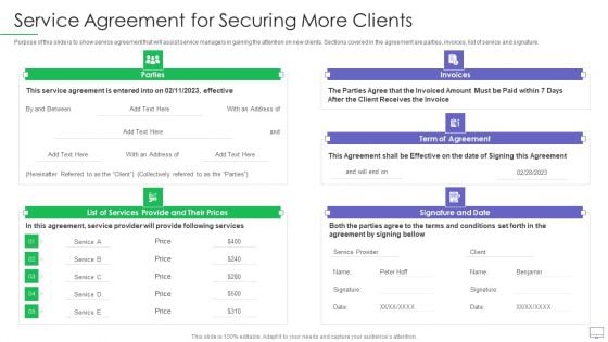 Guide For Software Developers Service Agreement For Securing More Clients Mockup PDF