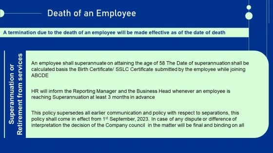 Guide For Staff Termination Policy Death Of An Employee Structure PDF