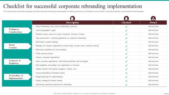 Guide For Systematic Checklist For Successful Corporate Rebranding Mockup PDF