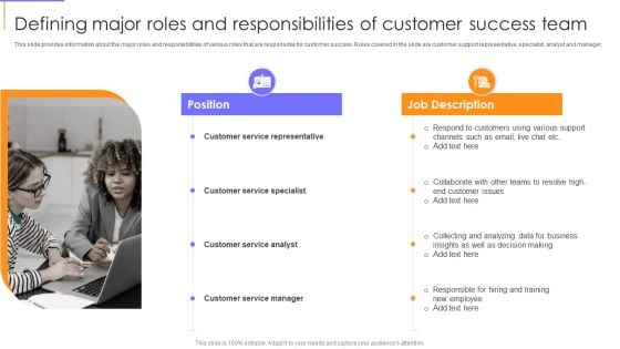 Guide To Client Success Defining Major Roles And Responsibilities Of Customer Success Team Slides PDF