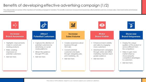 Guide To Create Advertising Campaign For Client Engagement Benefits Of Developing Effective Advertising Campaign Guidelines PDF