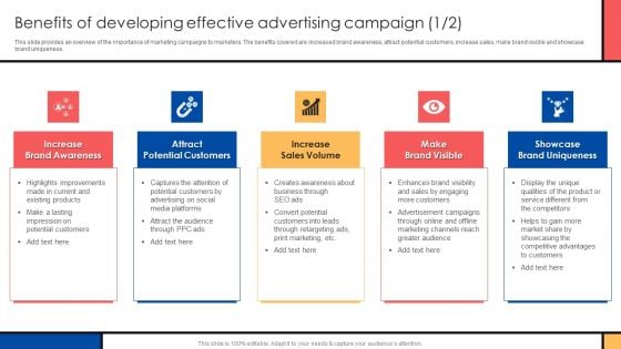 Guide To Create Advertising Campaign For Client Engagement Benefits Of Developing Effective Advertising Campaign Guidelines PDF Guide To Create Advertising Campaign For Client Engagement Benefits Of Developing Effective Advertising Campaign Guidelines PDF