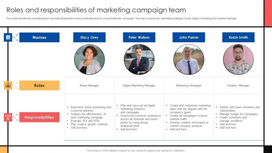 Guide To Create Advertising Campaign For Client Engagement Roles And Responsibilities Of Marketing Portrait PDF