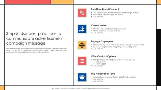 Guide To Create Advertising Campaign For Client Engagement Step 5 Use Best Practices Infographics PDF Guide To Create Advertising Campaign For Client Engagement Step 5 Use Best Practices Infographics PDF