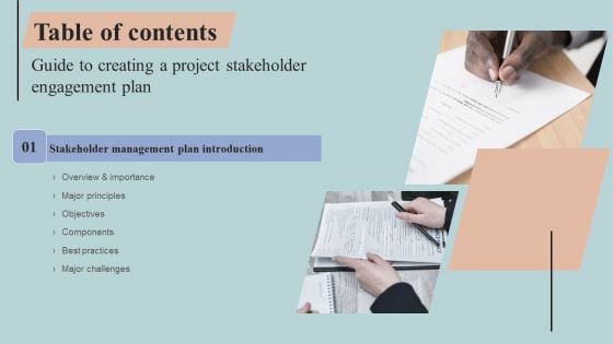 Guide To Creating A Project Stakeholder Engagement Plan Table Of Contents Pictures PDF