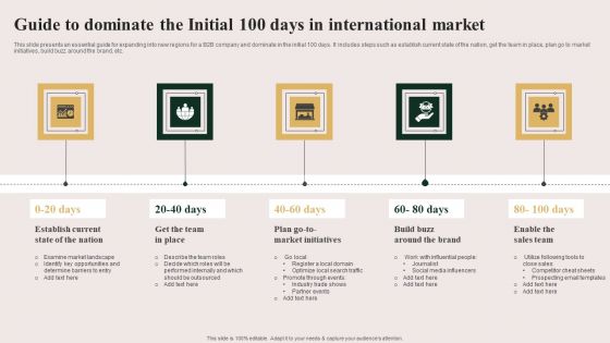 Guide To Dominate The Initial 100 Days In International Market Infographics PDF Guide To Dominate The Initial 100 Days In International Market Infographics PDF