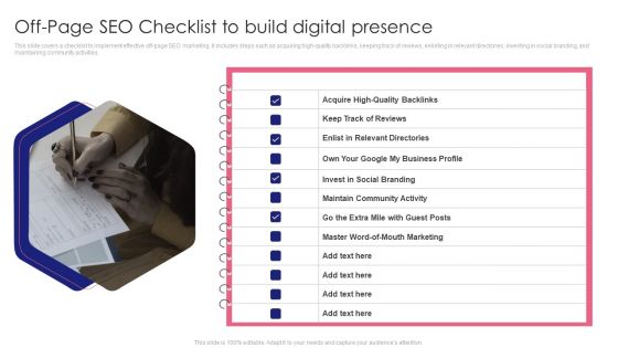 Guide To SEO Marketing Off Page SEO Checklist To Build Digital Presence Introduction PDF