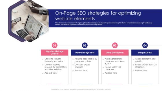Guide To SEO Marketing On Page SEO Strategies For Optimizing Website Elements Graphics PDF