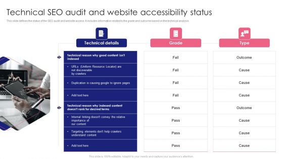 Guide To SEO Marketing Technical SEO Audit And Website Accessibility Status Icons PDF