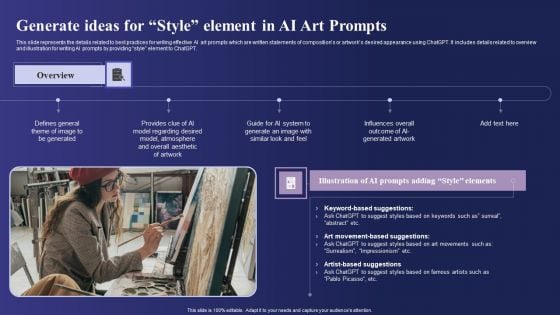 Guide To Use Chatgpt Prompts For AI Art Generation Generate Ideas For Style Element In AI Art Prompts Graphics PDF