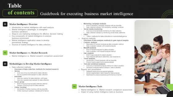 Guidebook For Executing Business Market Intelligence Table Of Contents Sample PDF