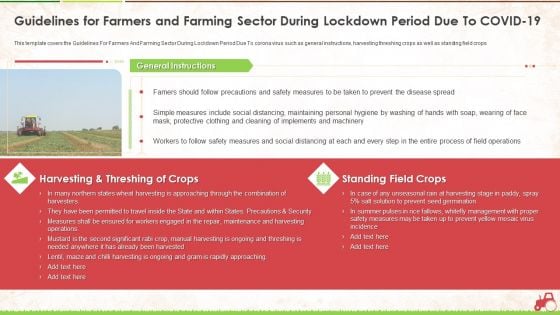 Guidelines For Farmers And Farming Sector During Lockdown Period Due To Covid 19 Ppt Infographics Brochure PDF