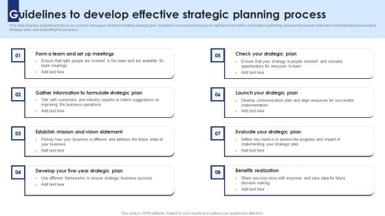 Guidelines To Develop Effective Strategic Planning Process Clipart PDF