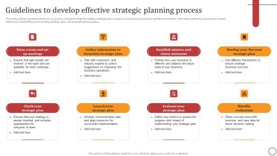 Guidelines To Develop Effective Strategic Planning Process Infographics PDF