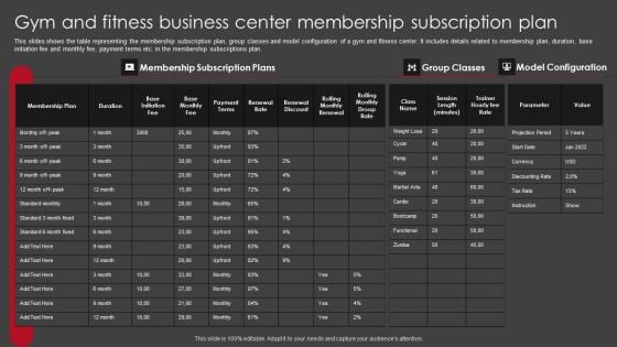 Gym And Fitness Business Center Membership Subscription Plan Professional PDF