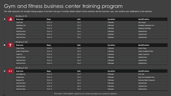 Gym And Fitness Business Center Training Program Portrait PDF