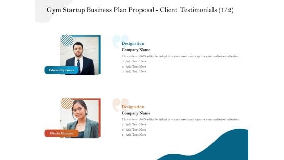 Gym And Fitness Center Business Plan Gym Startup Business Plan Proposal Client Testimonials Portrait PDF