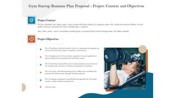 Gym And Fitness Center Business Plan Gym Startup Business Plan Proposal Project Context And Objectives Infographics PDF