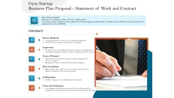Gym And Fitness Center Business Plan Gym Startup Business Plan Proposal Statement Of Work And Contract Icons PDF