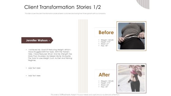 Gym Consultant Client Transformation Stories Teamwork Themes PDF