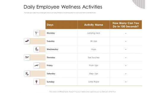 Gym Consultant Daily Employee Wellness Activities Graphics PDF