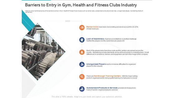 Gym Health And Fitness Market Industry Report Barriers To Entry In Gym Health And Fitness Clubs Industry Ppt Inspiration Template PDF