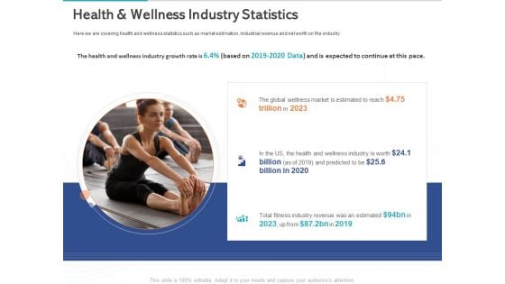 Gym Health And Fitness Market Industry Report Health And Wellness Industry Statistics Icons PDF