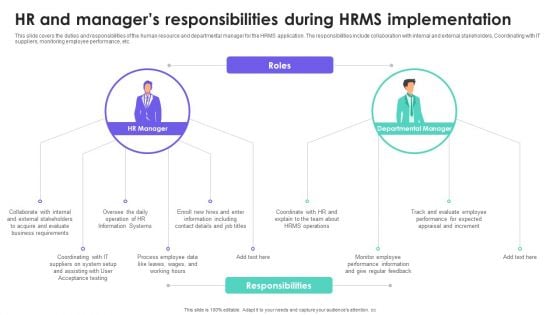 HRMS Execution Plan HR And Managers Responsibilities During HRMS Implementation Demonstration PDF