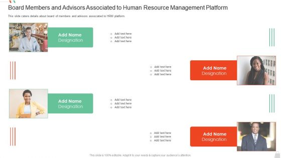 HRM System Pitch Deck Board Members And Advisors Associated To Human Resource Management Platform Rules PDF