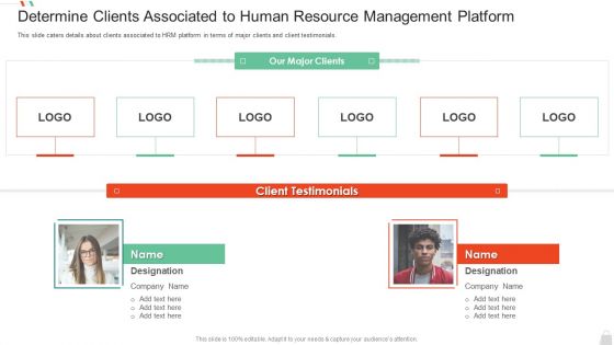 HRM System Pitch Deck Determine Clients Associated To Human Resource Management Platform Mockup PDF