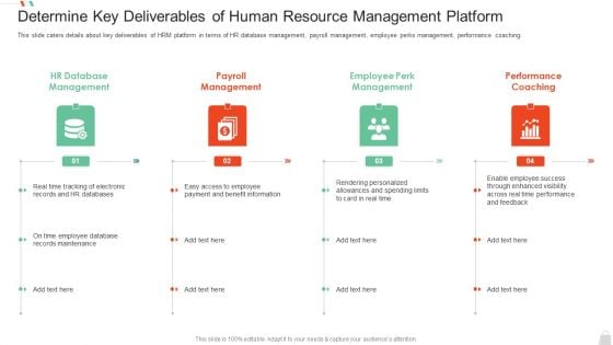 HRM System Pitch Deck Determine Key Deliverables Of Human Resource Management Platform Themes PDF