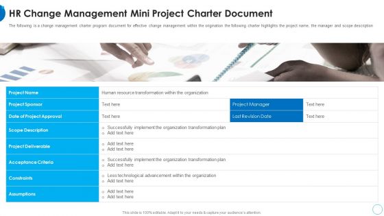 HR Change Management Mini Project Charter Document HR Change Management Tools Clipart PDF
