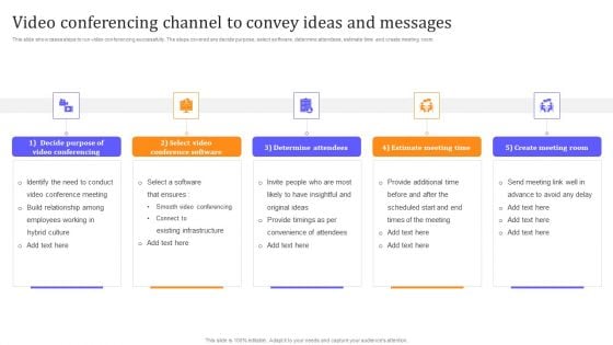 HR Communication Strategy For Workforce Engagement Video Conferencing Channel To Convey Ideas And Messages Ideas PDF HR Communication Strategy For Workforce Engagement Video Conferencing Channel To Convey Ideas And Messages Ideas PDF