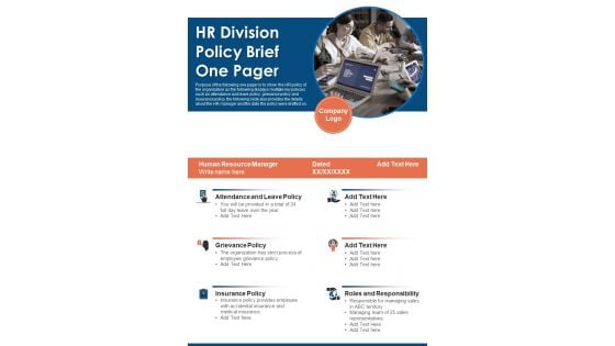 HR Divison Policy Brief One Pager PDF Document PPT Template